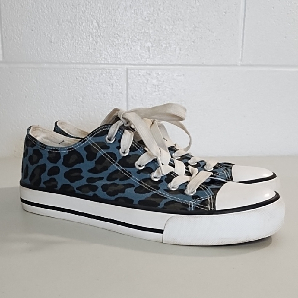 Blue Black Leopard Print Sneakers Converse Style Tennis Shoes